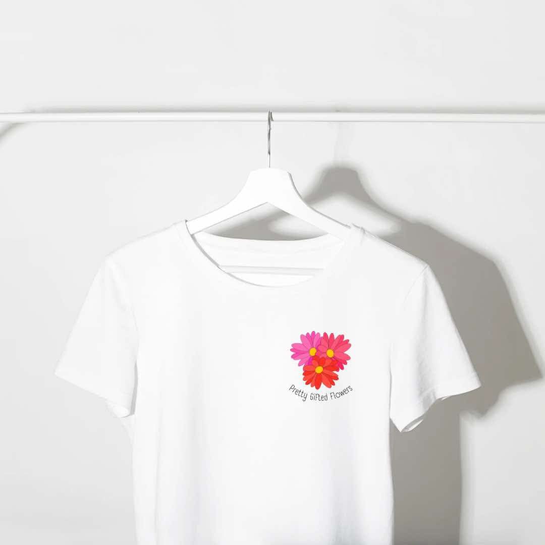 Pretty Gifted Flowers custom business shirt with colorful daisy logo