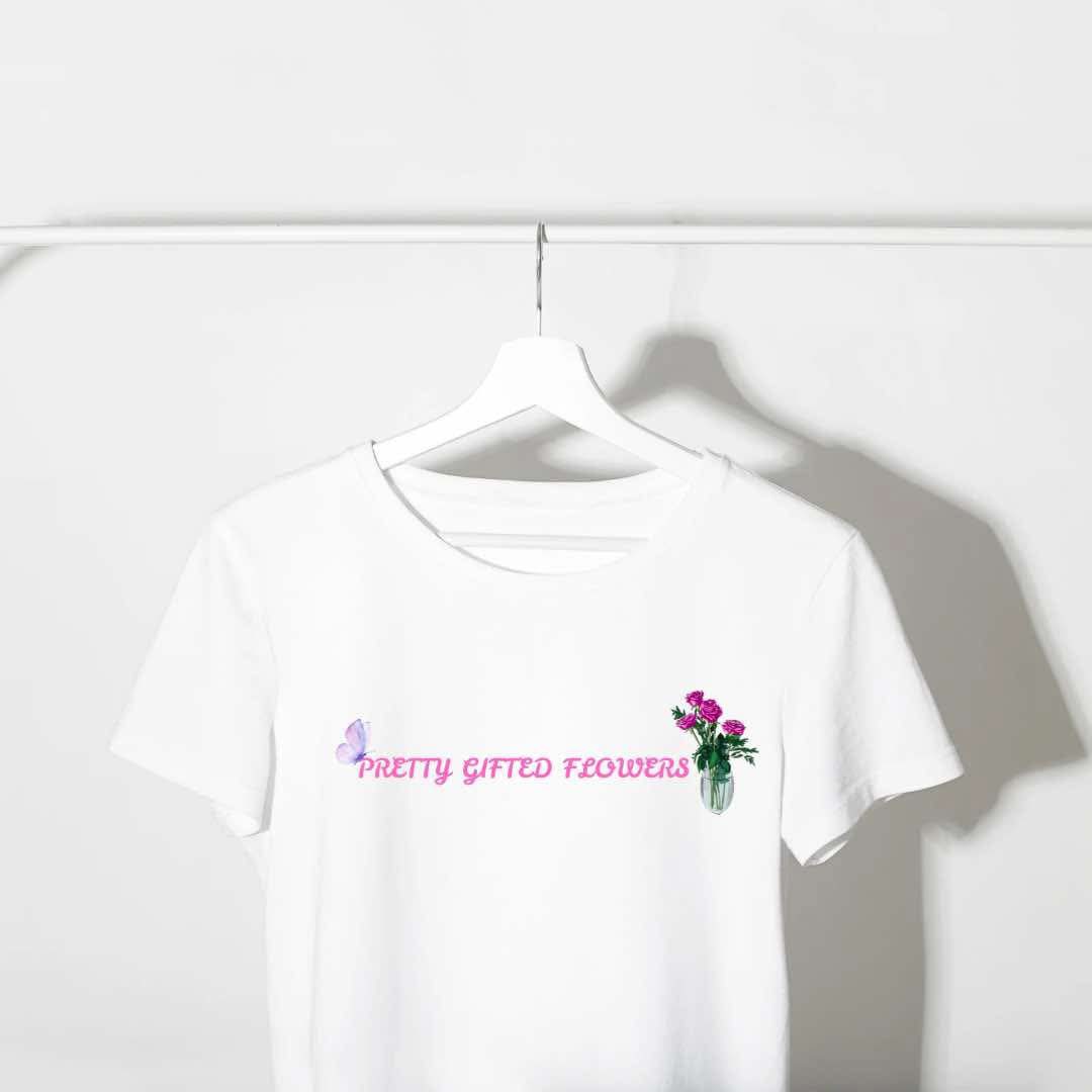 Pretty Gifted Flowers custom business shirt with floral script logo