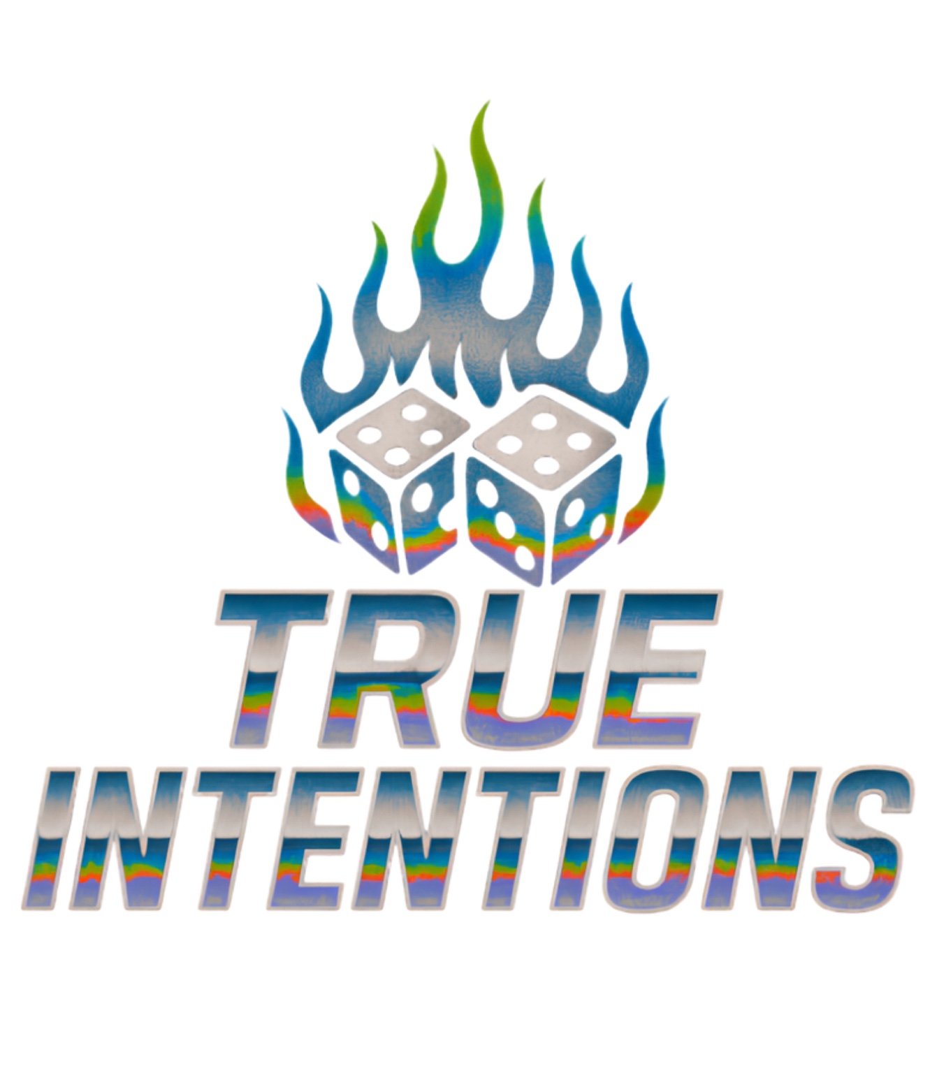 Blue flame and dice True Intentions design